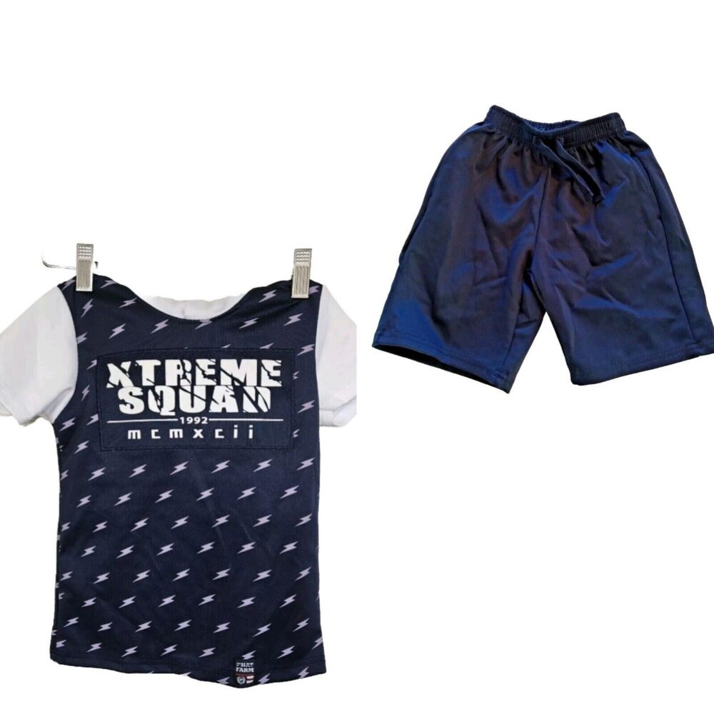 Phat Farm 2PC Short Set Toddler Size 4T Blue Hooded Shirt Drawstring Shorts NWT